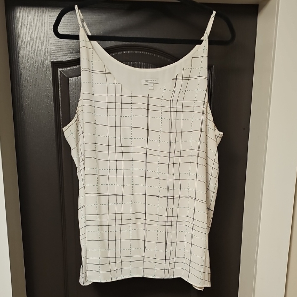 REITMANS Essentials White Cami with Black & Green Grid Print